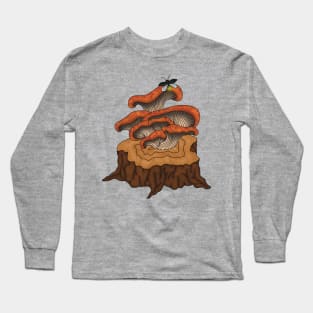 Forest Mushrooms On Tree Stump Long Sleeve T-Shirt